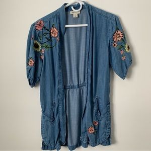 Style & Co Short Chambray Floral Embroidered Denim Kimono